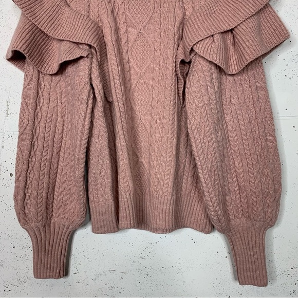 Vici Blush Pink Ruffle Shoulder Chunky Knit Sweater Size Medium - Picture 6 of 9
